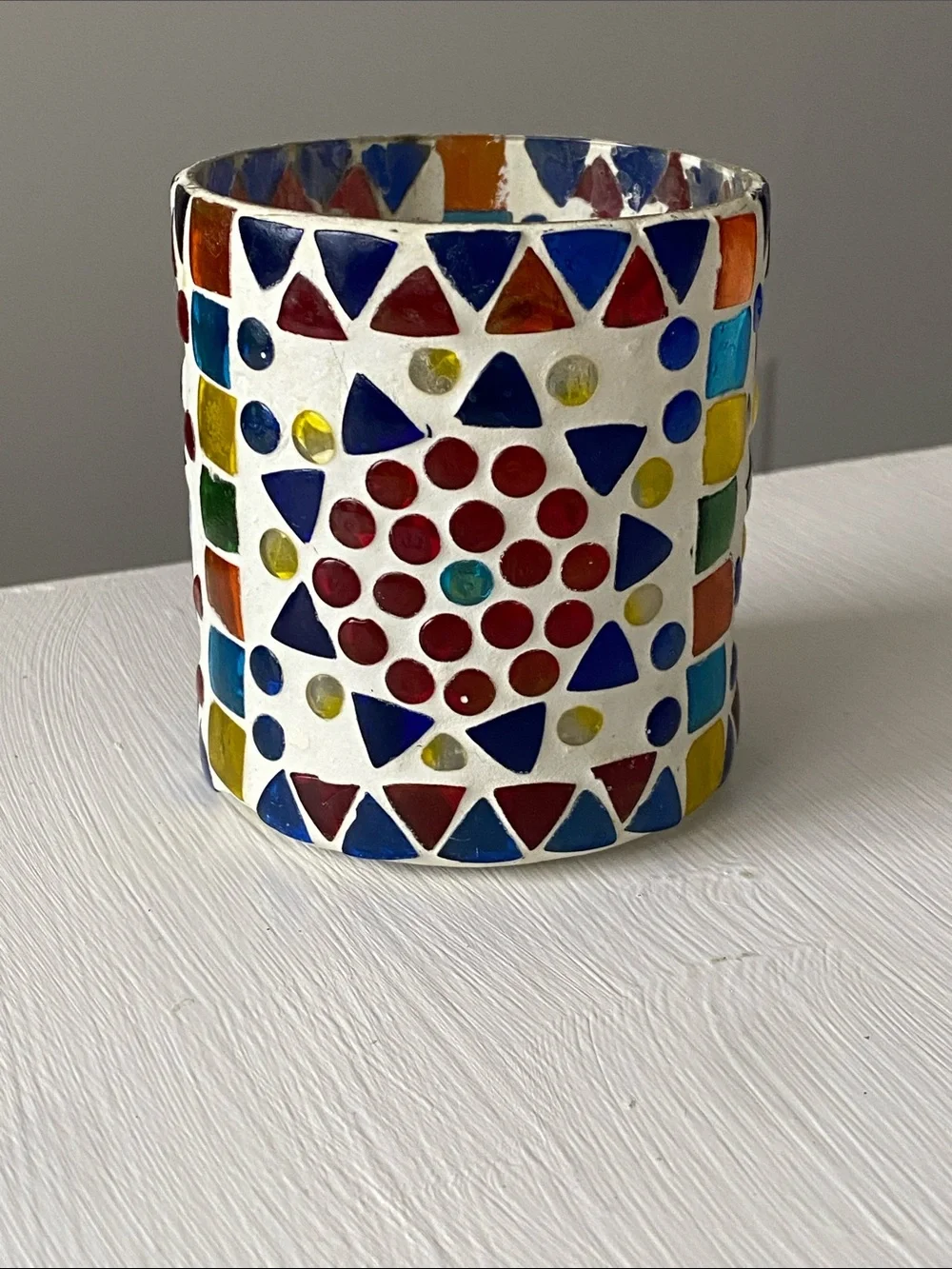 Vintage Handcrafted Multicolor Mosaic Candle Holder 3.5